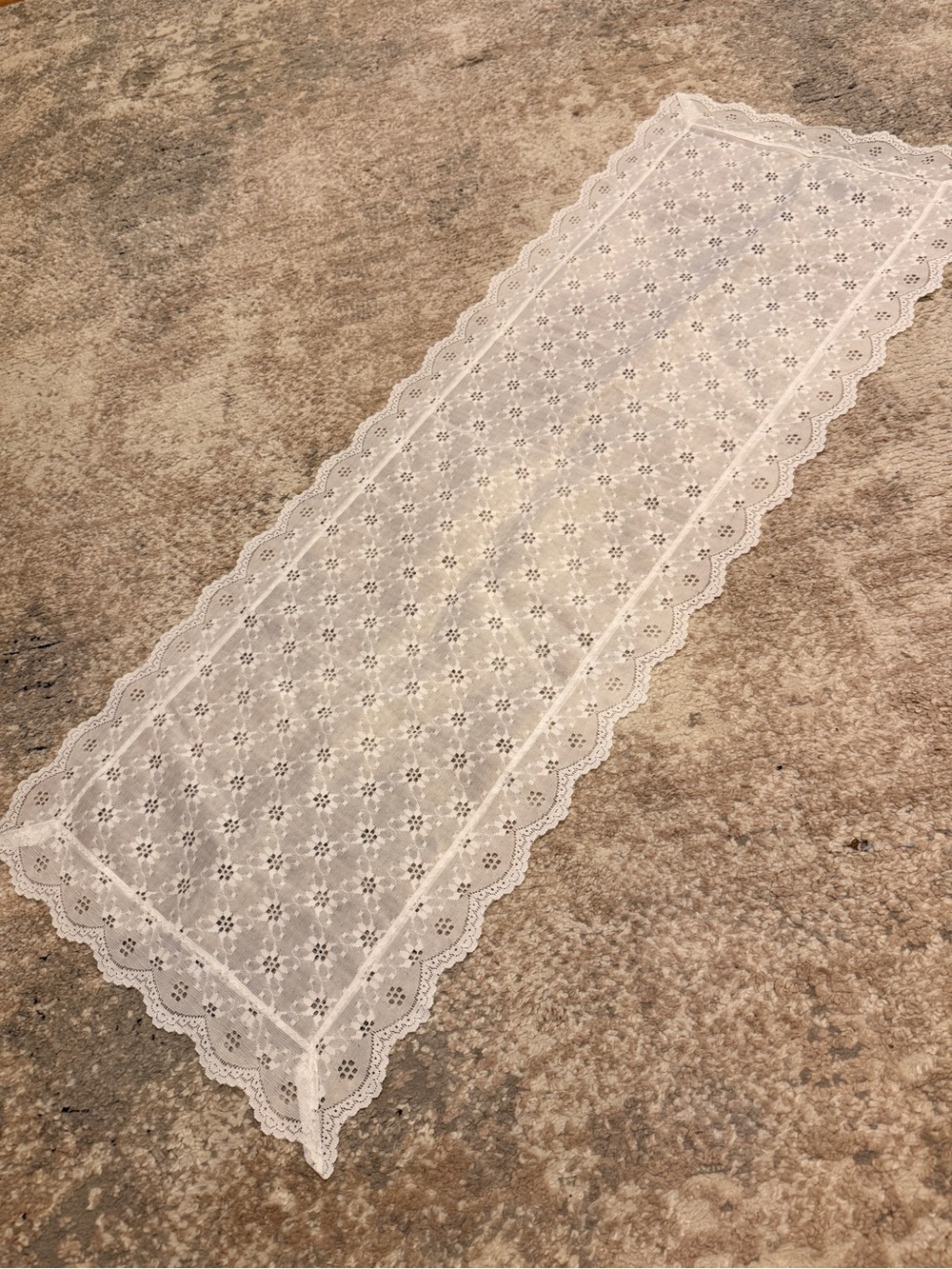 White Floral Lace Table Runner Scalloped Edge Cottagecore Shabby Chic